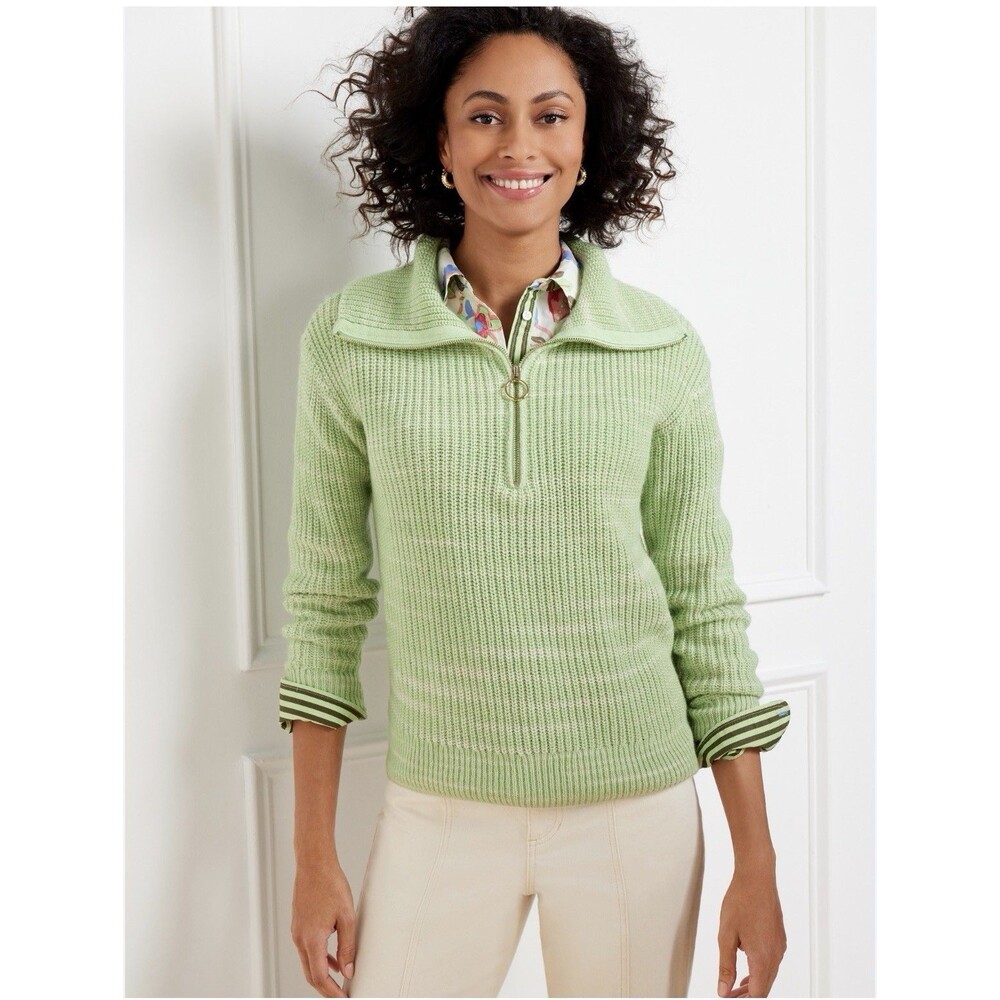 Talbots Sweater‎ 1X Green Speckled Space Dye Chunky Office Minimalist Cozy